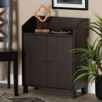 Baxton Studio ATSC1614-Modi Wenge-Shoe Cabinet Baxton Studio Rossin Modern and Contemporary Dark Brown Finished Wood 2-Door Entryway Shoe Storage Cabinet with Top Shelf